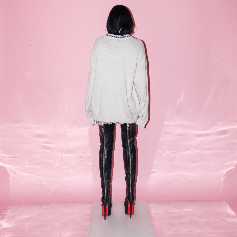 90s Vintage retro skiers embroidery jumper in off-white