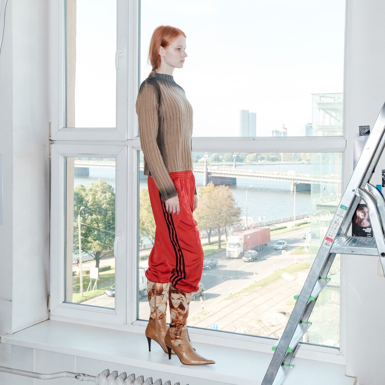 Vintage Y2K reworked ribbed rave jumper in beige & black