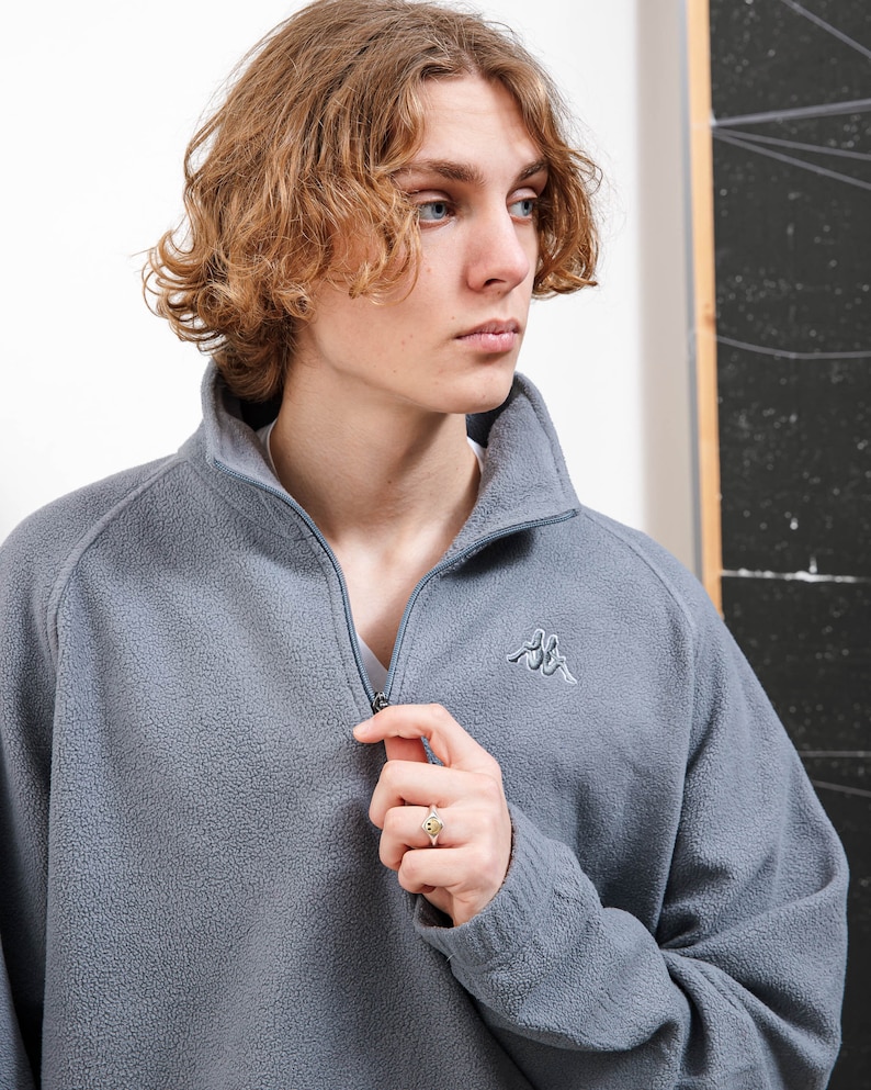 Vintage 90s Solid Grey Fleece Half Zip Jumper Unisex XL