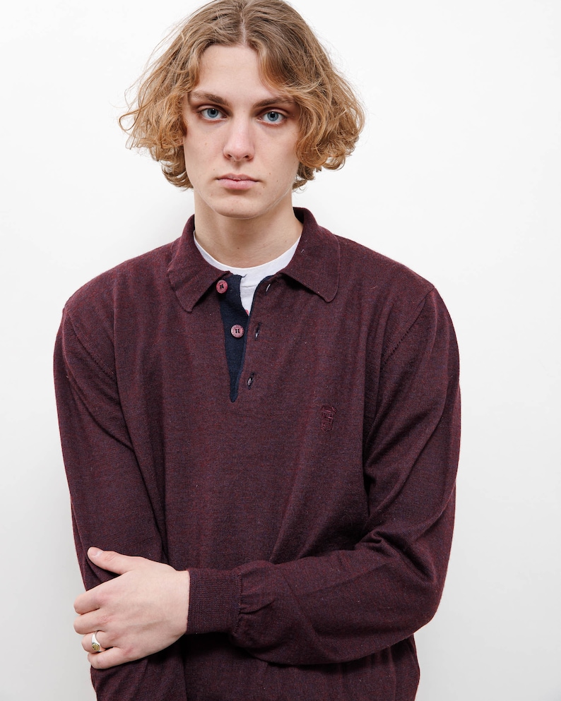Vintage 80s Burgundy Sea Army Polo Knitted Jumper Men S