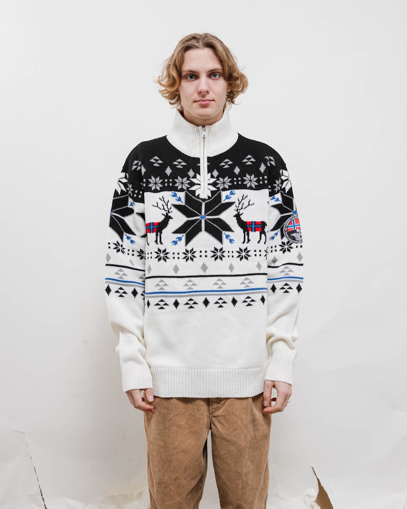 Vintage Y2k Nordic Festive Half Zip Oversized Jumper Unisex
