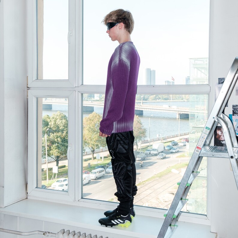 Y2K Vintage reworked ribbed jumper in purple & silver