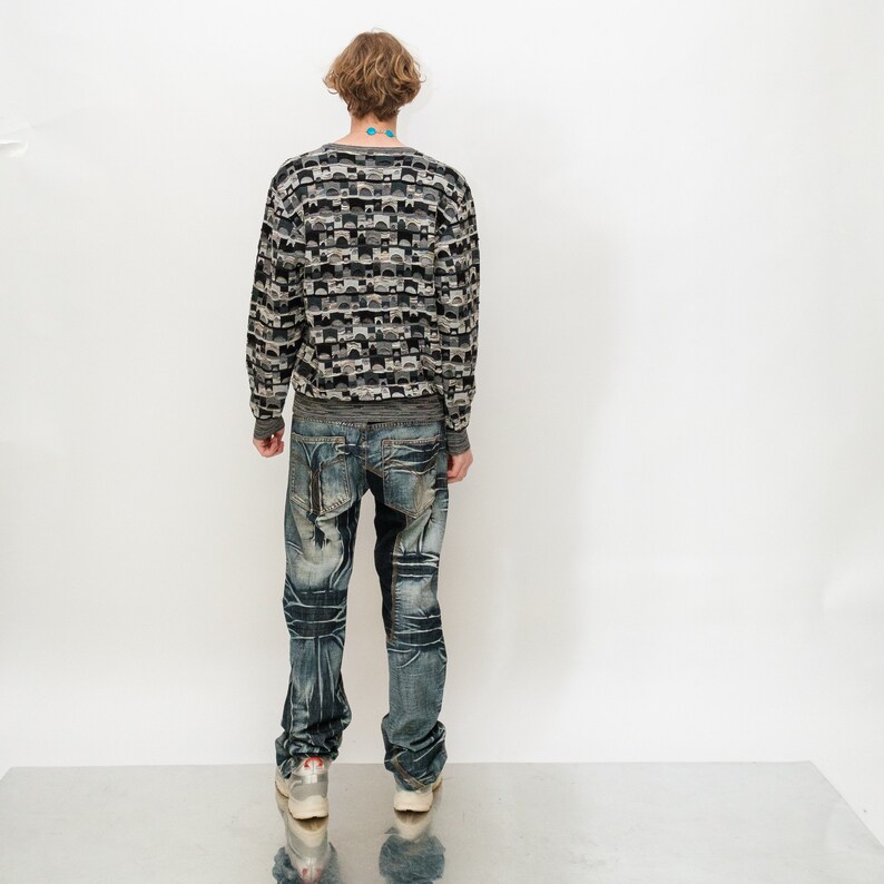 90s Vintage retro unique window jumper in grey tones