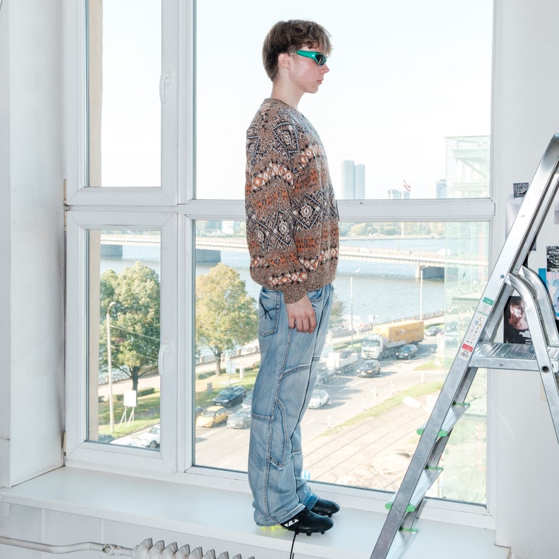 90s Vintage abstract print granpa jumper in earth tones