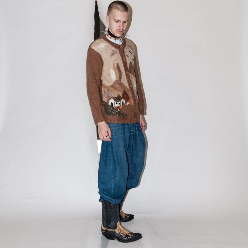 90s Vintage adorable cottage print cardigan in muted tones