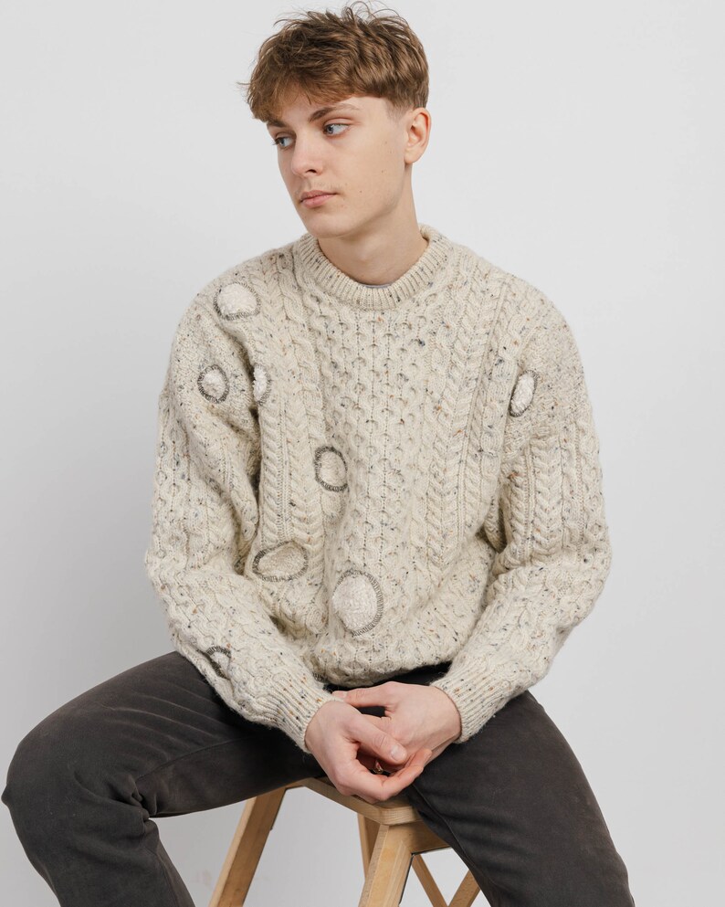 Vintage Reworked Fair Isle Funky Dot Unisex Wool Jumper L/XL