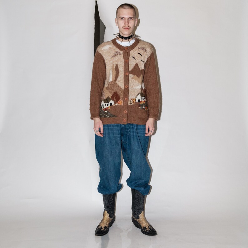 90s Vintage adorable cottage print cardigan in muted tones