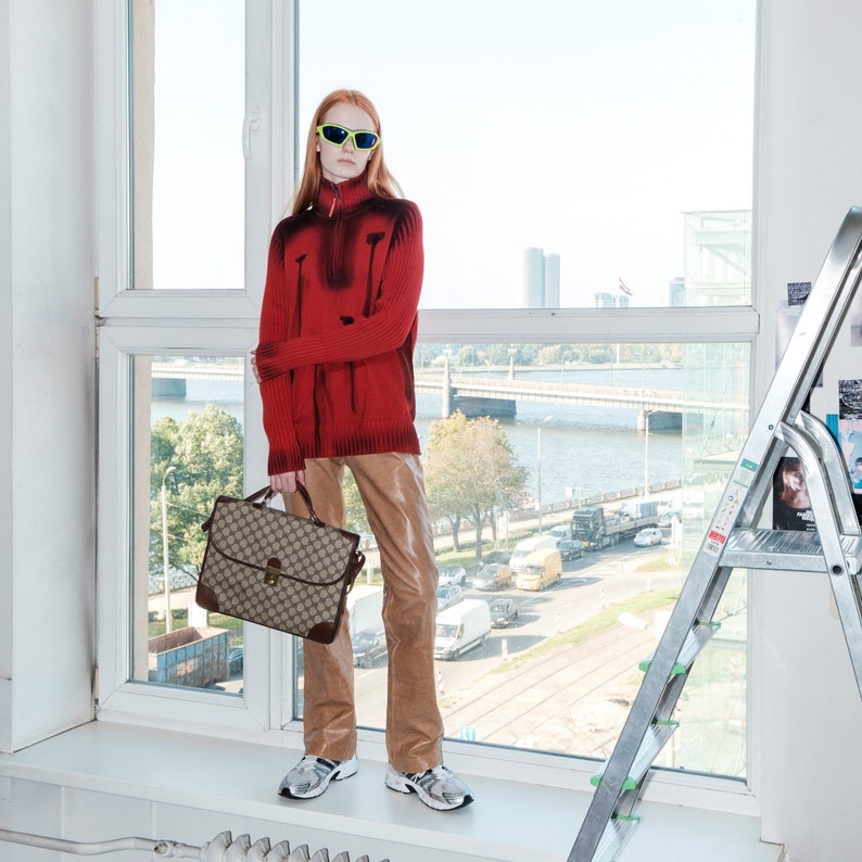 Vintage Y2K ribbed reworked mushroom jumper in red & black