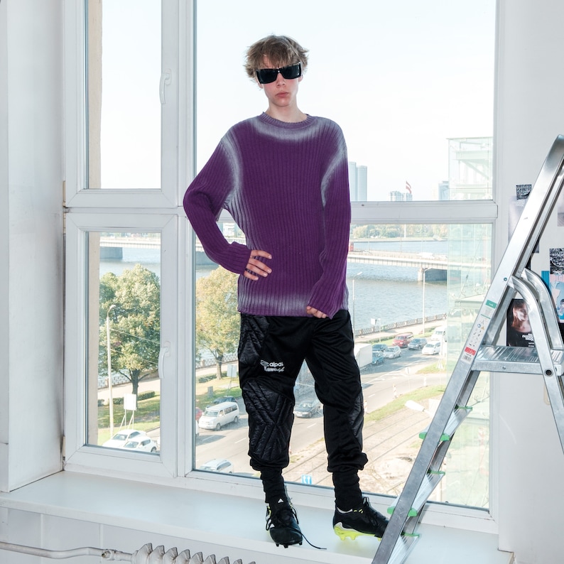 Y2K Vintage reworked ribbed jumper in purple & silver