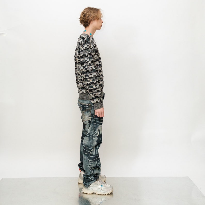 90s Vintage retro unique window jumper in grey tones