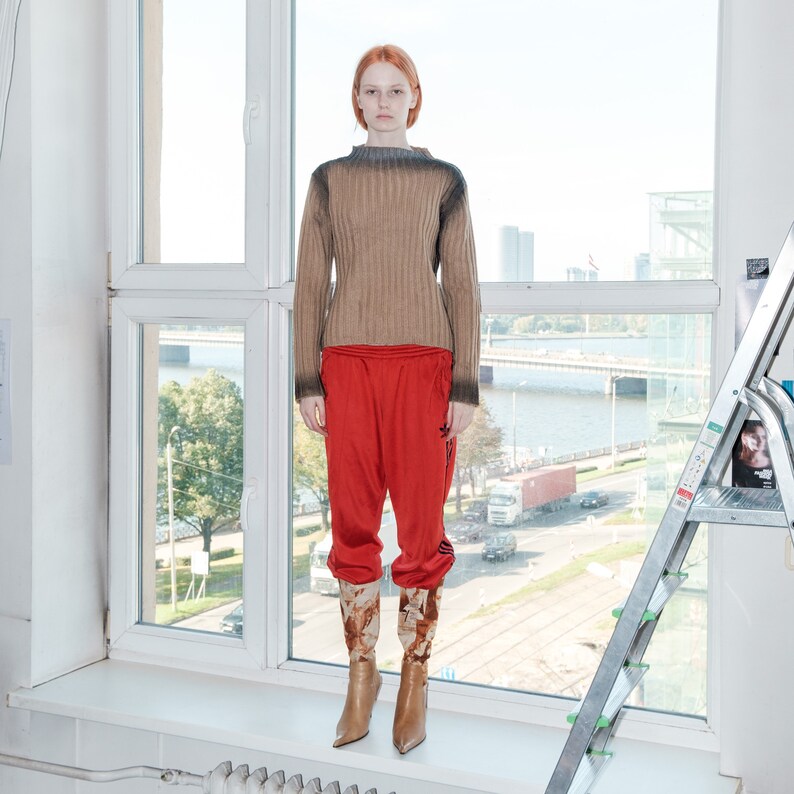 Vintage Y2K reworked ribbed rave jumper in beige & black