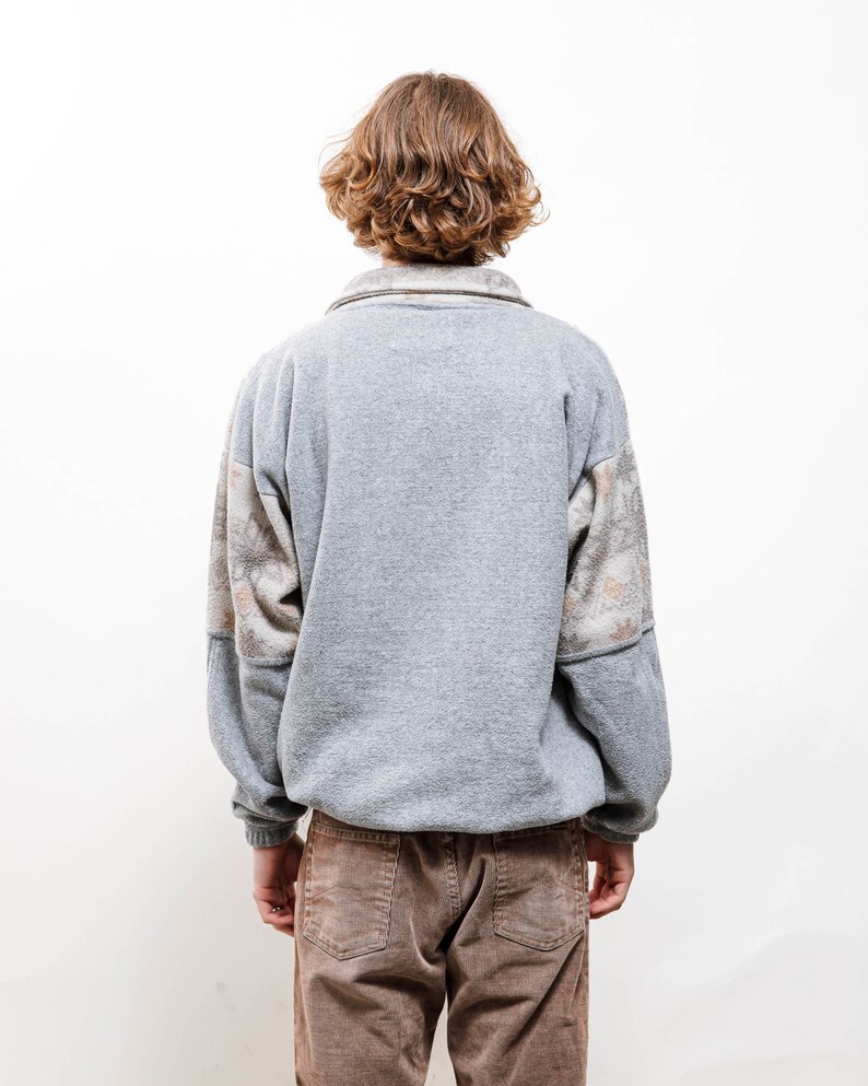 Vintage 80s Nordic Snowflake Half Button Fleece Jumper M