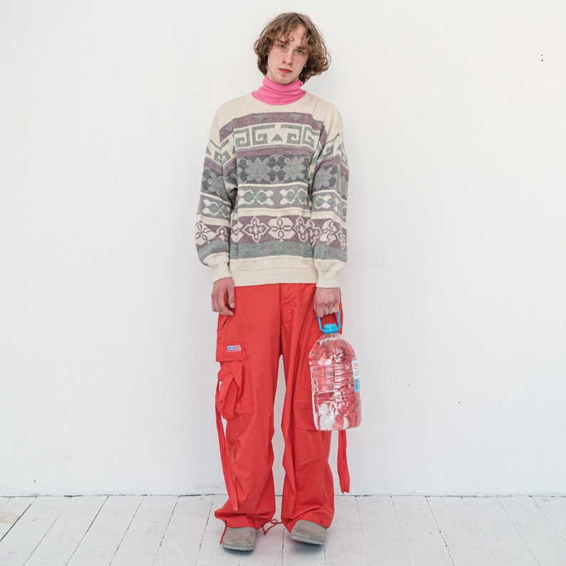 90s Vintage beautiful retro print jumper in pastel tones