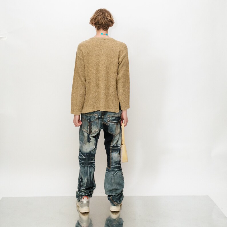 Vintage Y2K sexy argyle pattern crochet jumper in tan