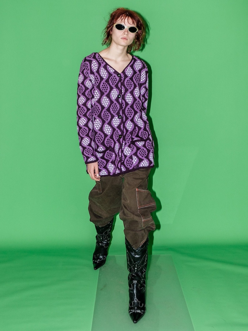 90s Vintage DNA geometric print cardigan in purple tones