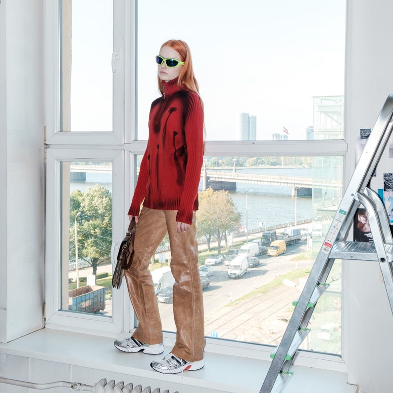 Vintage Y2K ribbed reworked mushroom jumper in red & black