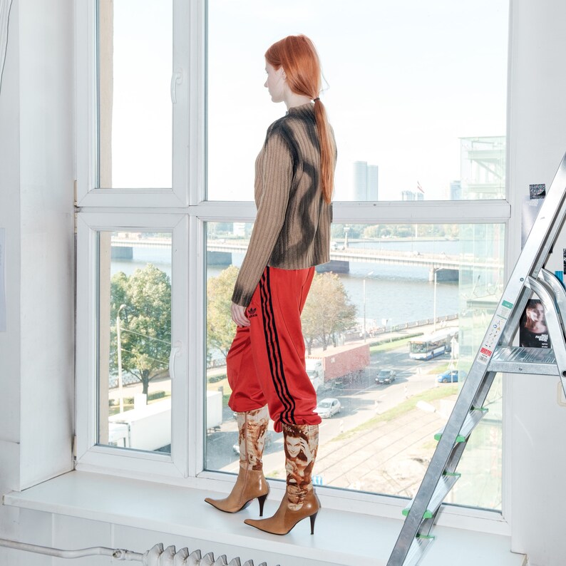 Vintage Y2K reworked ribbed rave jumper in beige & black