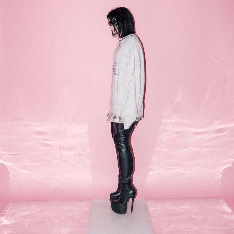 90s Vintage retro skiers embroidery jumper in off-white