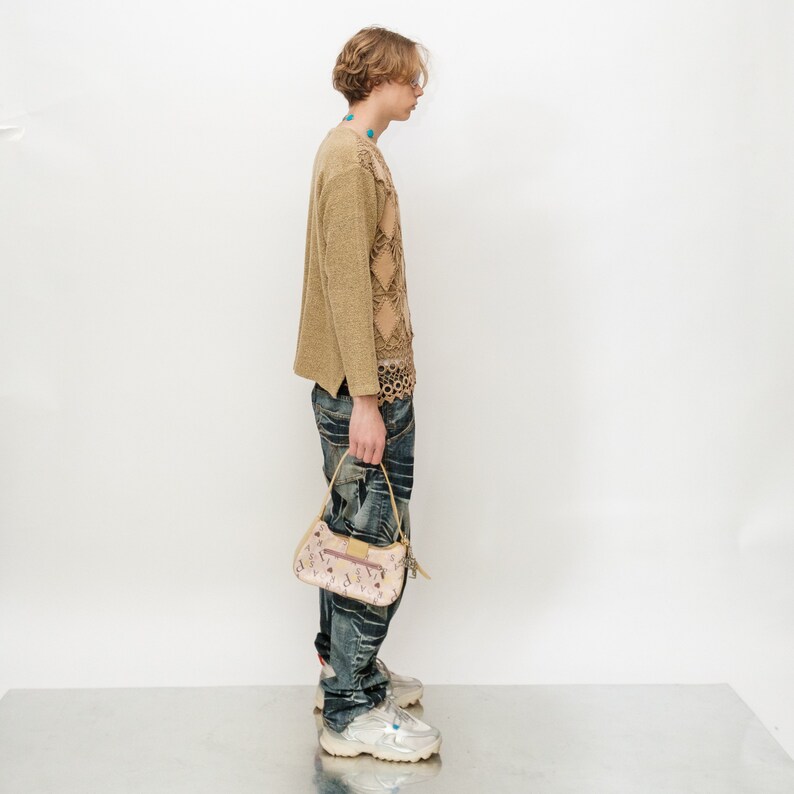 Vintage Y2K sexy argyle pattern crochet jumper in tan