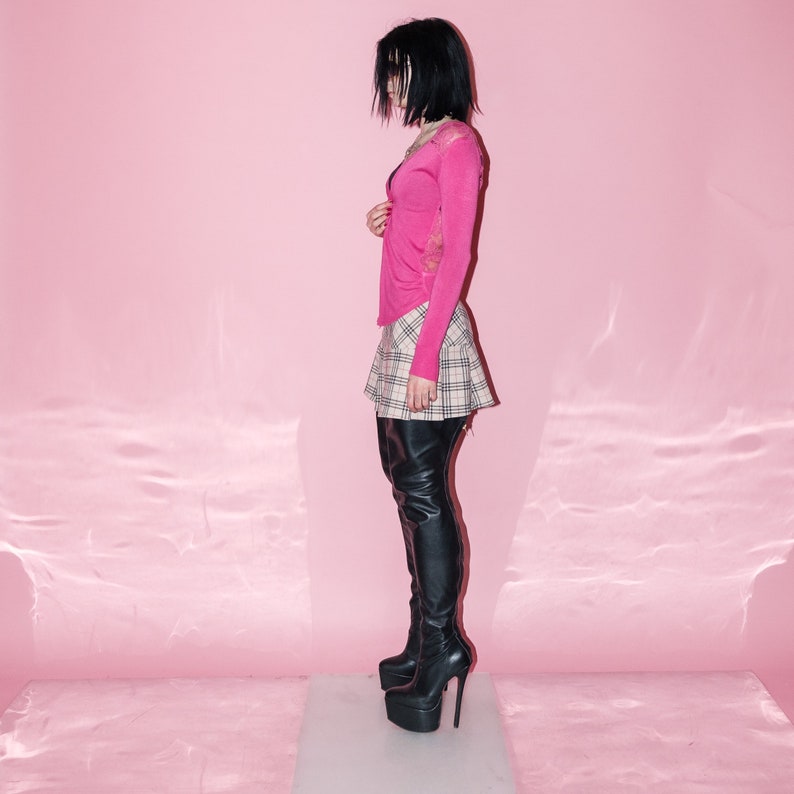 Vintage Y2K tiny lace back cardigan in barbie pink