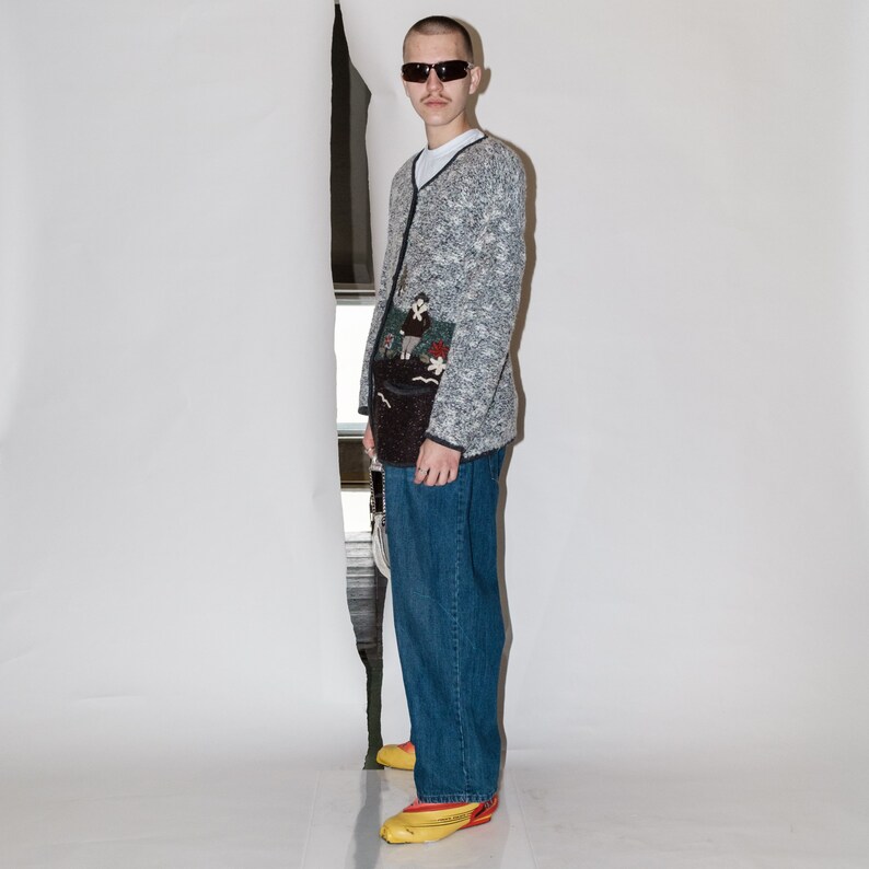 90s Vintage retro ugly print cardigan in muted multicolors