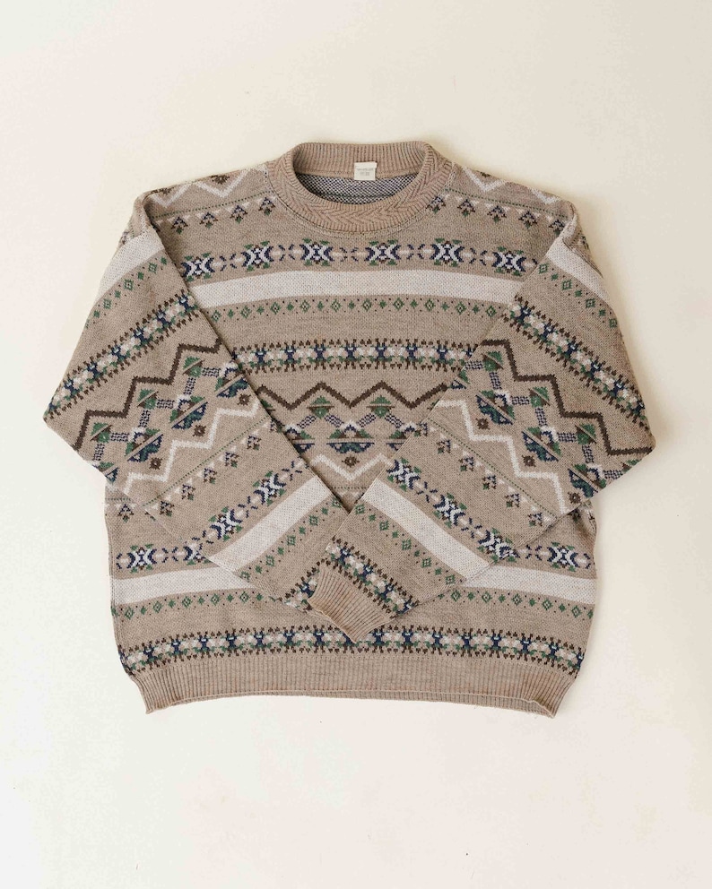 Vintage 90s Brown Striped Round Neck Knit Jumper Men M