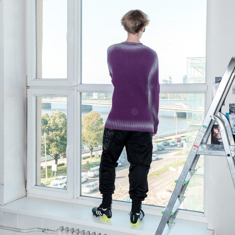 Y2K Vintage reworked ribbed jumper in purple & silver