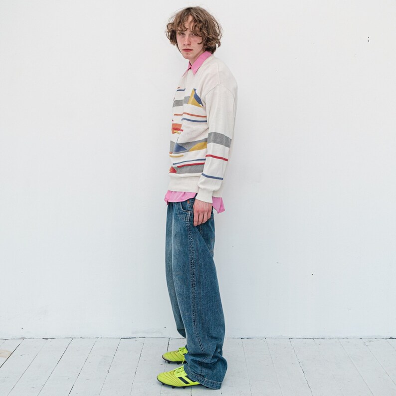 90s Vintage abstract print minimalistic jumper in off white