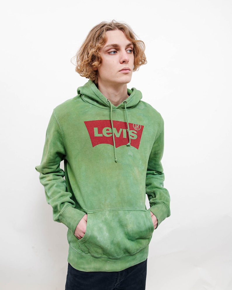 Vintage Reworked Green Tie Dye Spellout Hoodie Unisex M