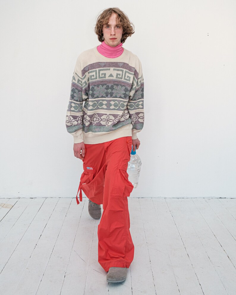 90s Vintage beautiful retro print jumper in pastel tones