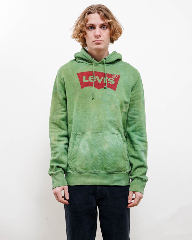 Vintage Reworked Green Tie Dye Spellout Hoodie Unisex M