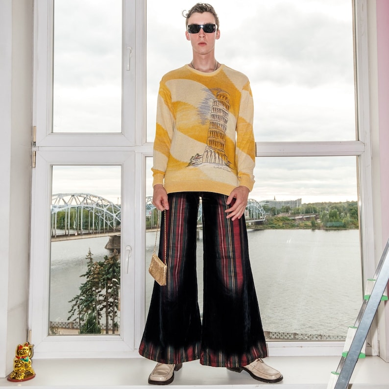 90s Vintage geometric pisa tower jumper in multicolor