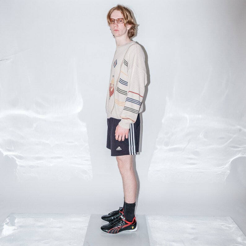 90s Vintage geometric print simple jumper in toasted almond