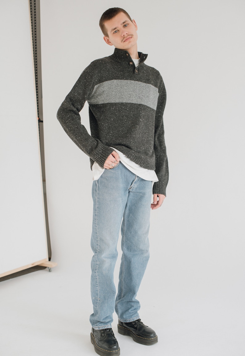 Vintage 90s Relaxed Fit High Neck Knitwear Jumper in Grey M