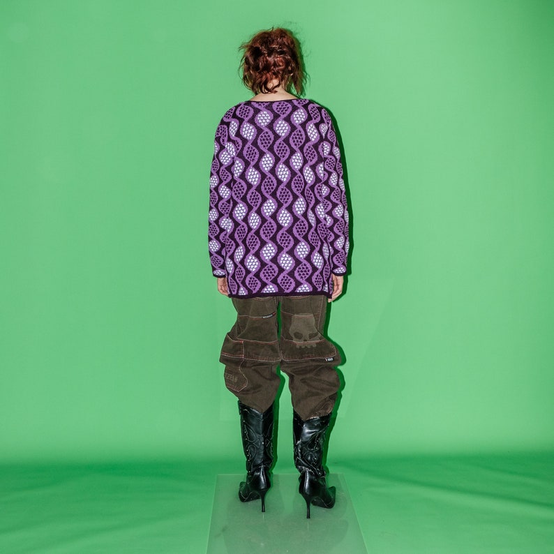 90s Vintage DNA geometric print cardigan in purple tones