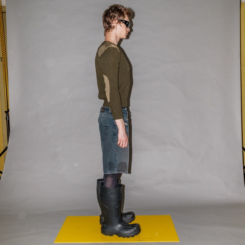 90s Vintage slim fit warm ribbed jumper in army green