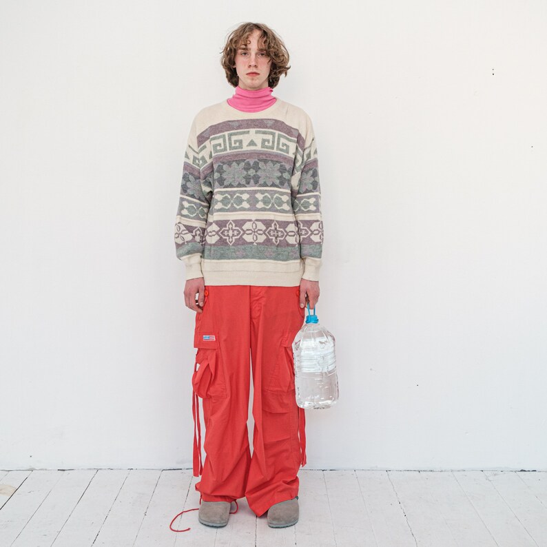 90s Vintage beautiful retro print jumper in pastel tones