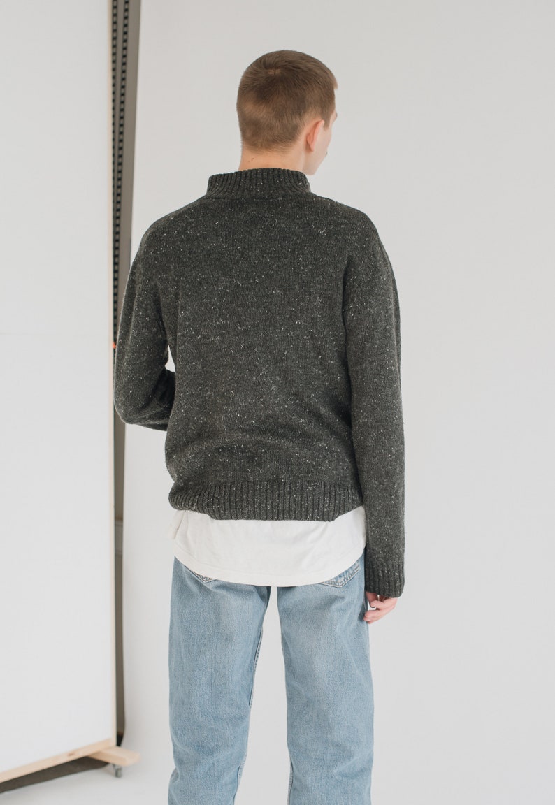 Vintage 90s Relaxed Fit High Neck Knitwear Jumper in Grey M