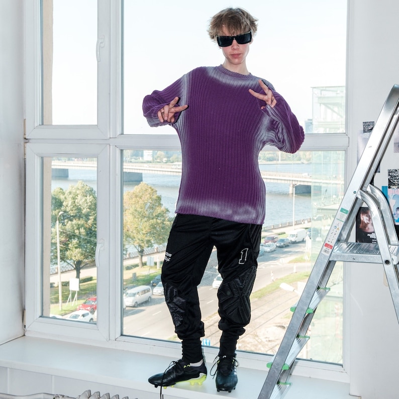 Y2K Vintage reworked ribbed jumper in purple & silver