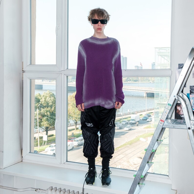 Y2K Vintage reworked ribbed jumper in purple & silver