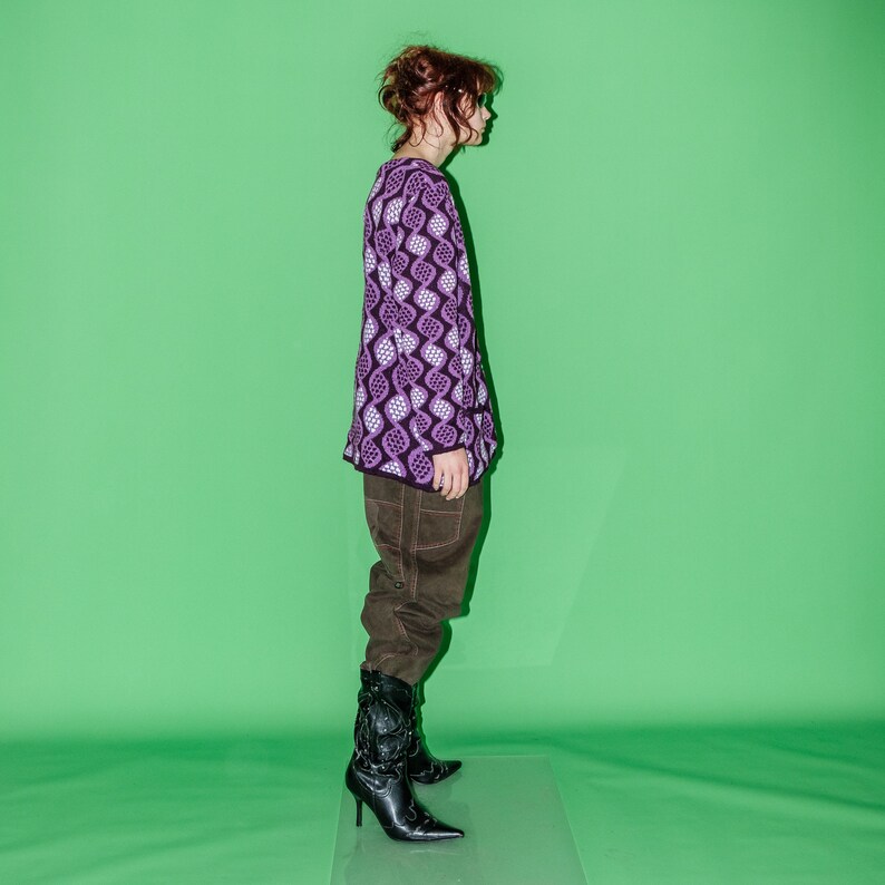 90s Vintage DNA geometric print cardigan in purple tones