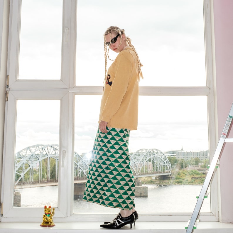 90s Vintage adorable bear patchwork jumper in yellow