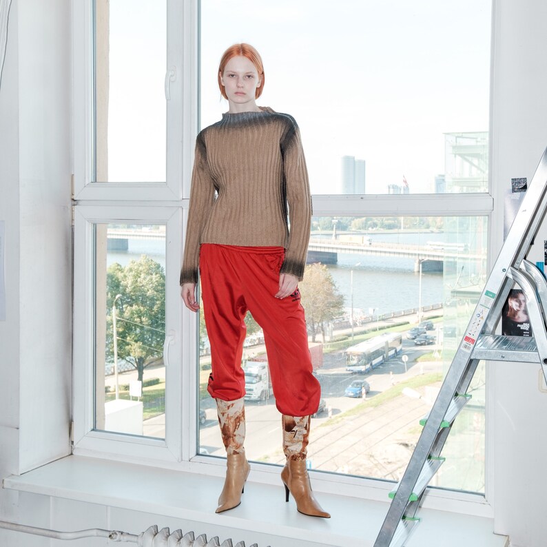 Vintage Y2K reworked ribbed rave jumper in beige & black