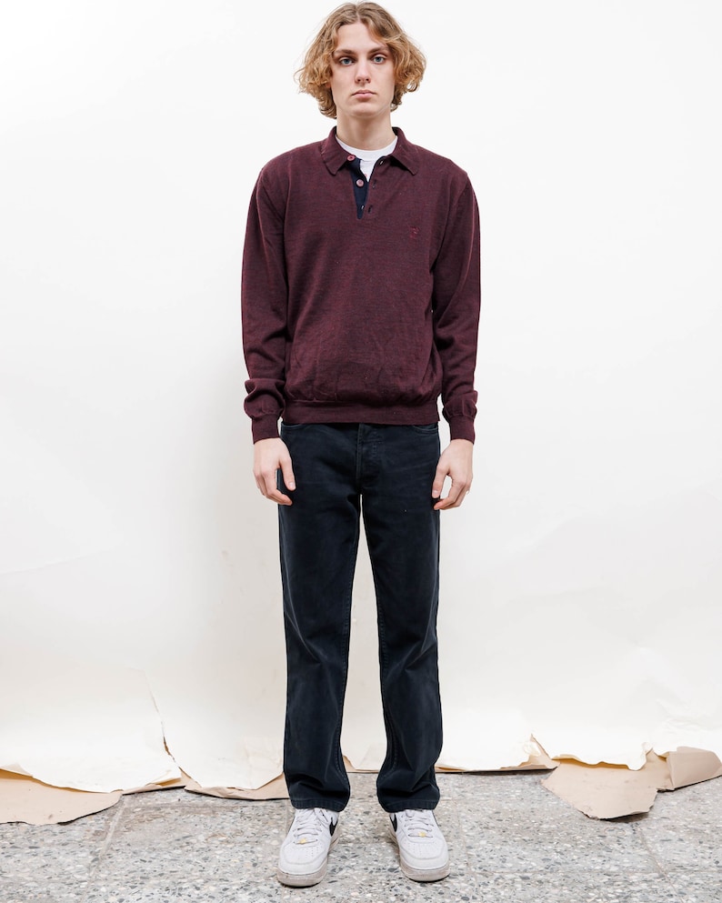 Vintage 80s Burgundy Sea Army Polo Knitted Jumper Men S