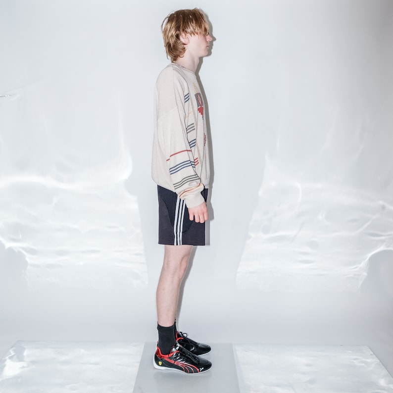 90s Vintage geometric print simple jumper in toasted almond