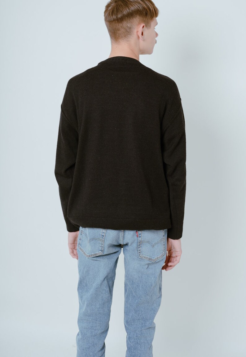 Vintage Round Neck Grandad Wool Sweater in Multi Knit M