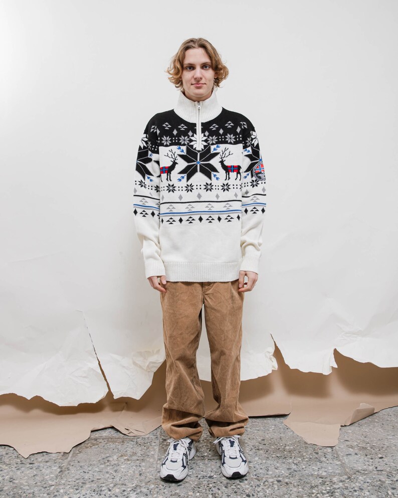 Vintage Y2k Nordic Festive Half Zip Oversized Jumper Unisex