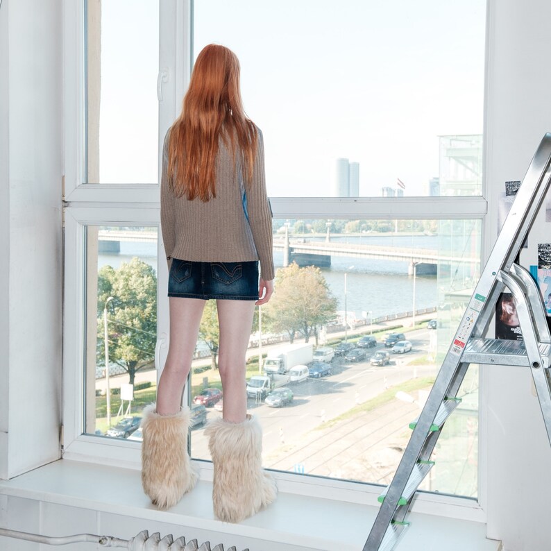 Y2K Vintage denim/ribbed reworked jumper in blue&brown