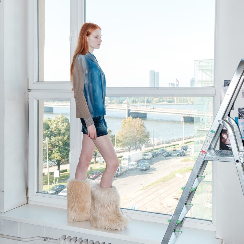 Y2K Vintage denim/ribbed reworked jumper in blue&brown