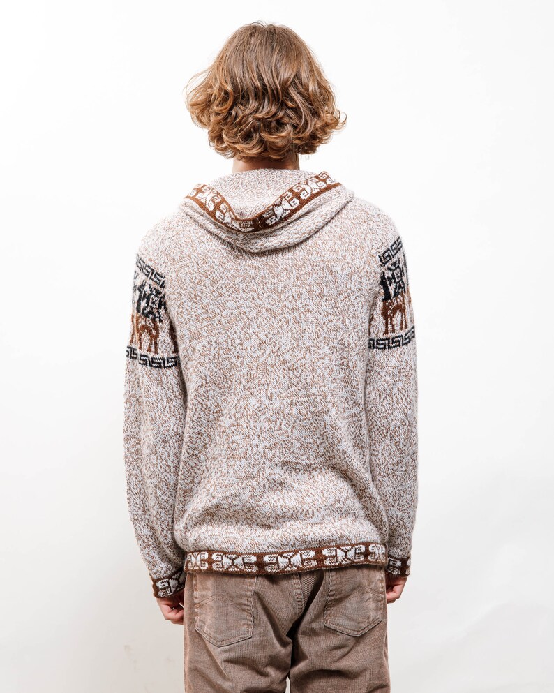 Vintage 90s Hippie Lamma Hooded Soft Zip Up Knit Cardigan S